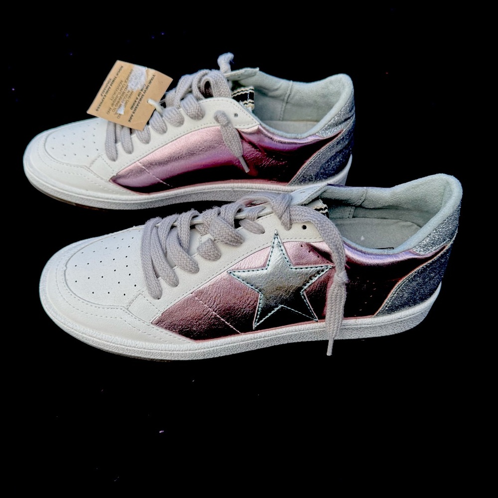 SHU SHOP Paz Metallic Pink Silver Glitter Star Sneakers NWT Women Size 9 No Box